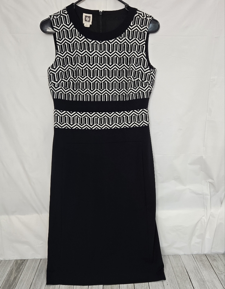 Anne Klein Sleeveless Black and White Geometric Pattern Dress Lined Sz 2
